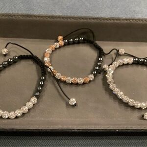 Set of three adjustable Swarovski crystal beads bracelets